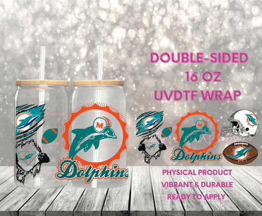 #722 Miami Dolphins Football, Double Sided 16 oz UVDTF