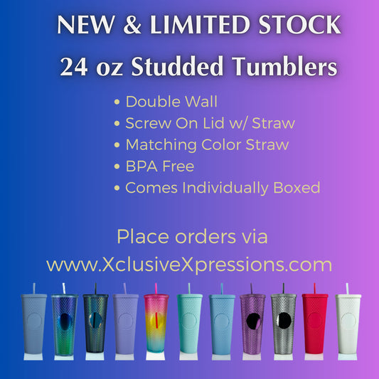 Discontinuing 24 oz Tumbler, Studded Plastic w/ colored straw