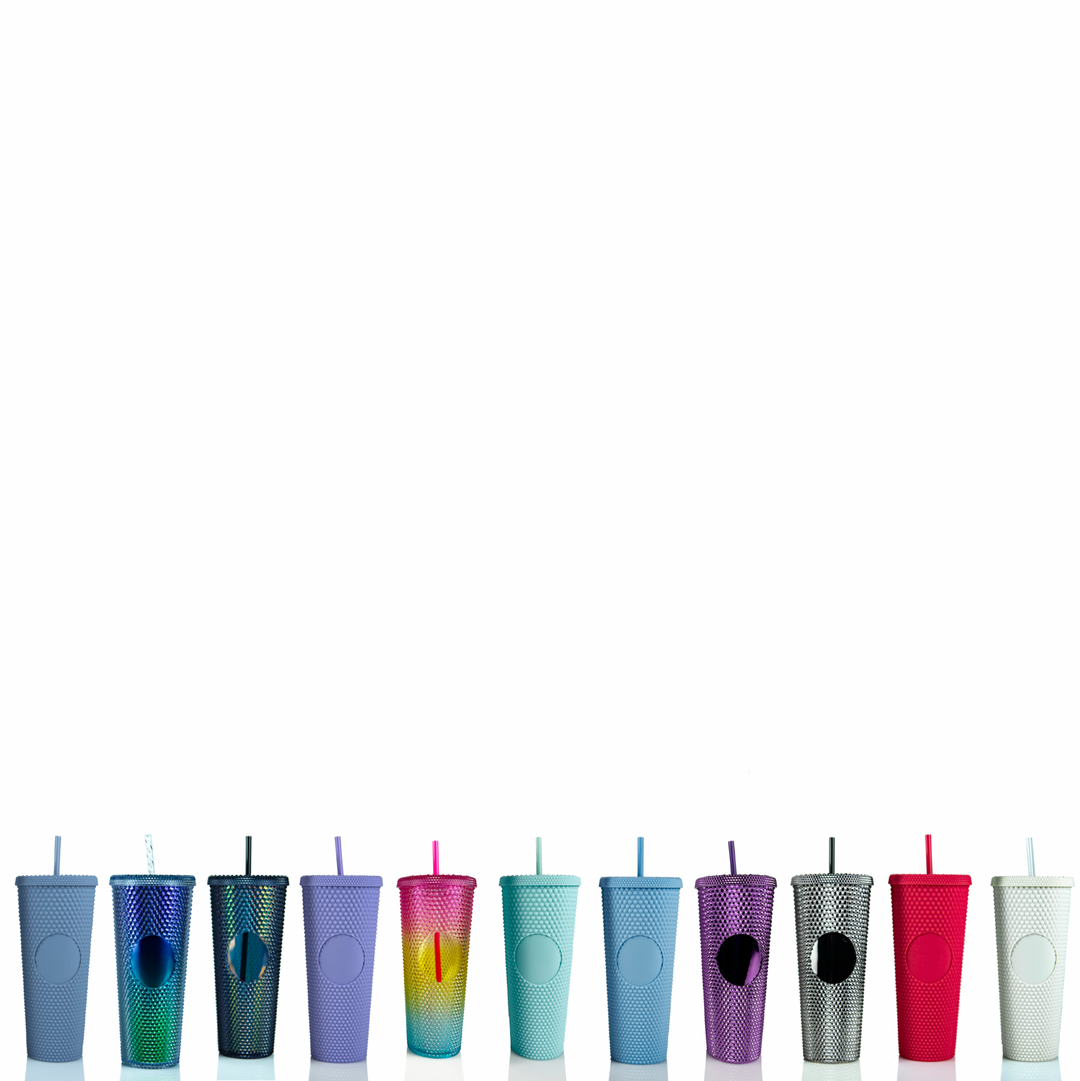 Discontinuing 24 oz Tumbler, Studded Plastic w/ colored straw