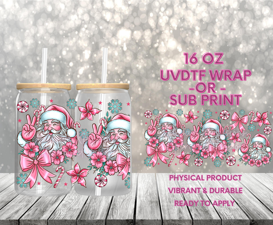 #827, Pink Santa, Single-Sided 16 oz UVDTF