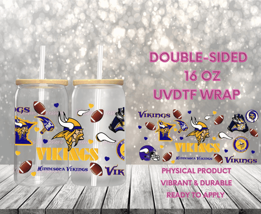 #727 Minn Vikings Football, Double Sided 16 oz UVDTF