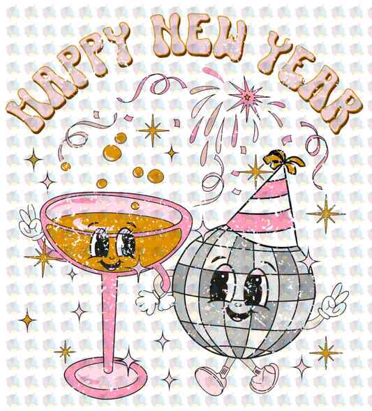 Happy New Year, Glitter Clear Film Screen Print