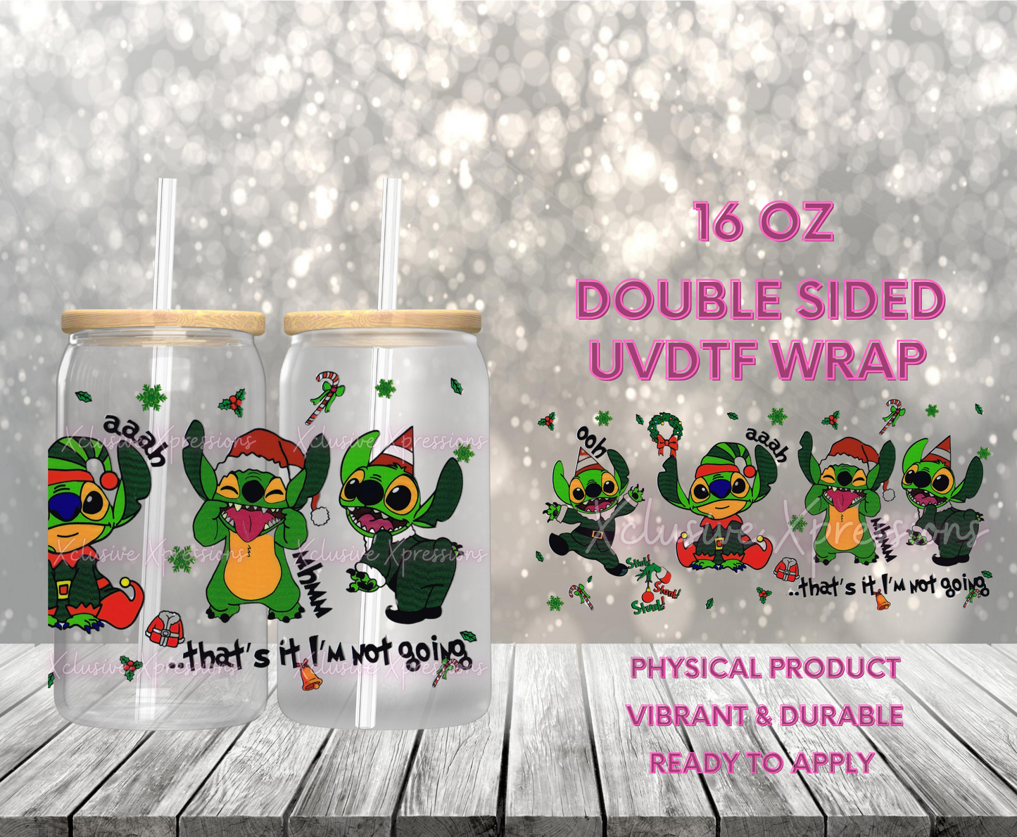 #830, Stich Xmas Elf, Double Sided 16 oz UVDTFi