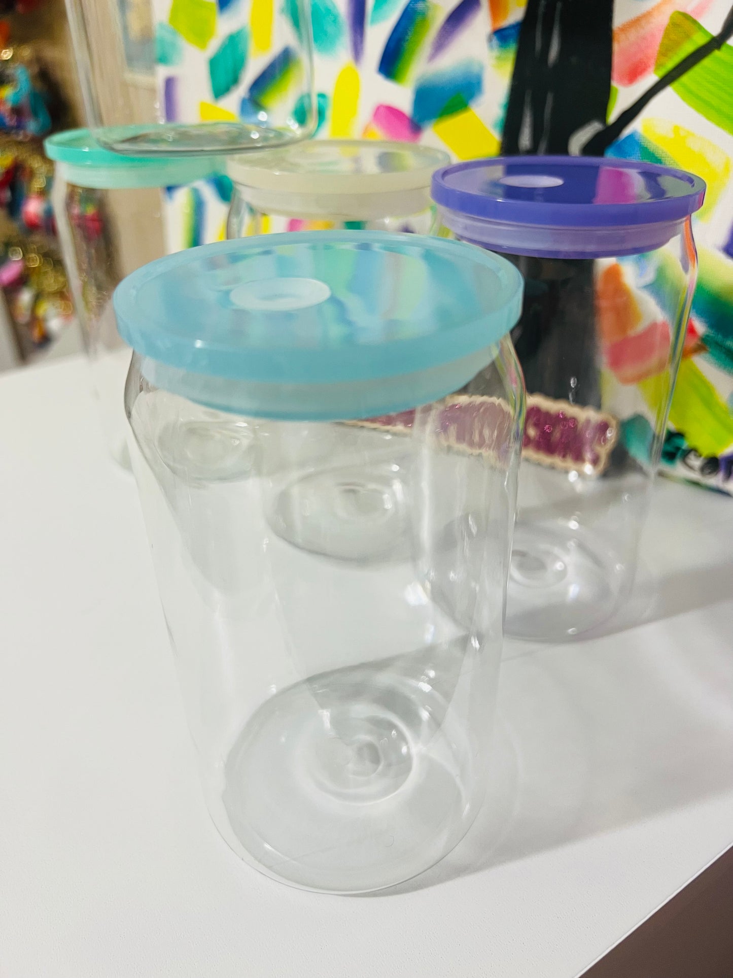 16 oz Cup, Clear Plastic Cup & Plastic Straw w/ Colored Lid