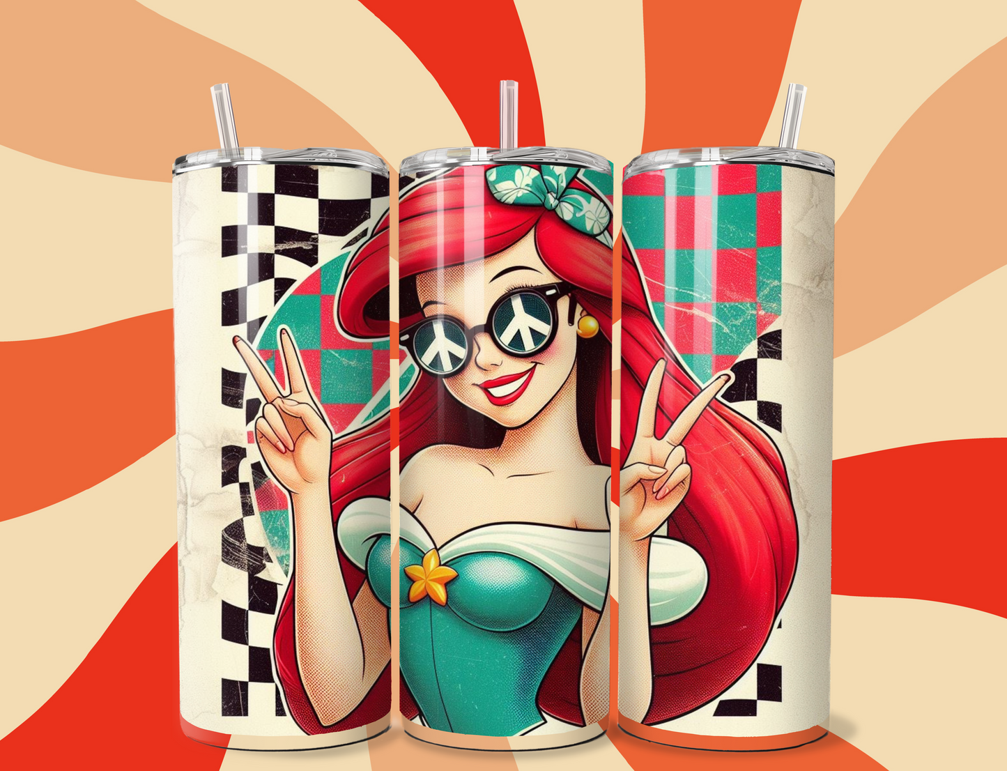 Mermaid Retro Checkers, Sub Design 20 oz