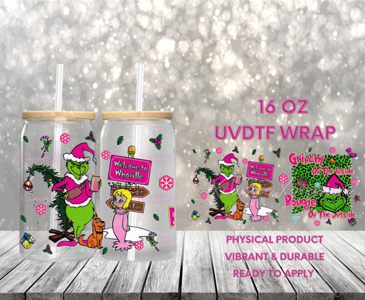 #829, Green Guy Xmas, Double Sided 16 oz UVDTF