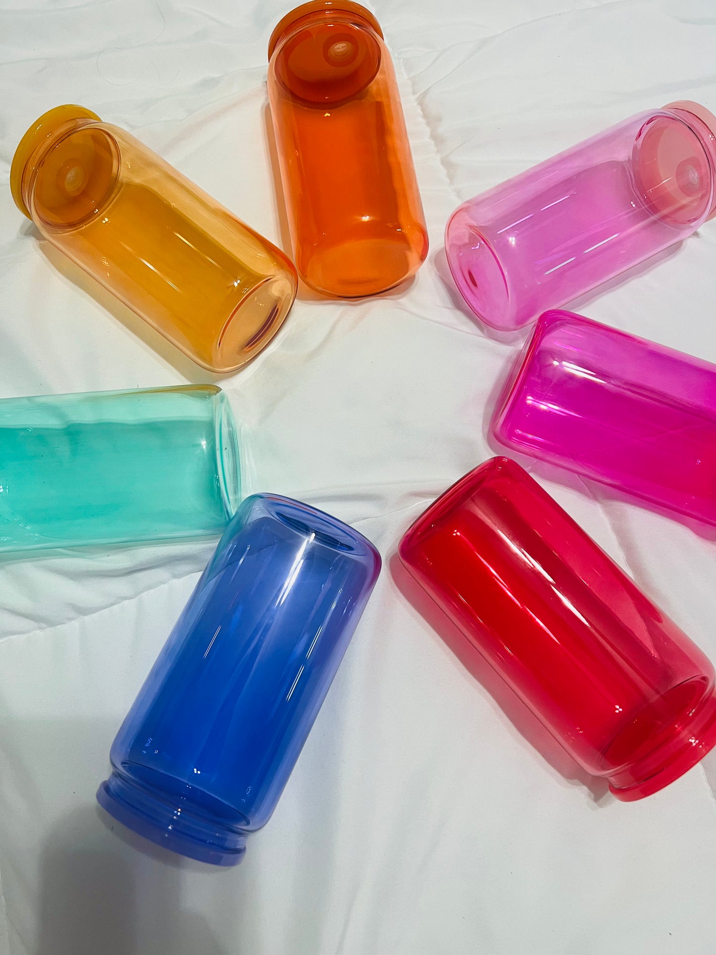 16 oz Cup, Glass Full Color Jelly w/ Acrylic Lids & Clear Straw