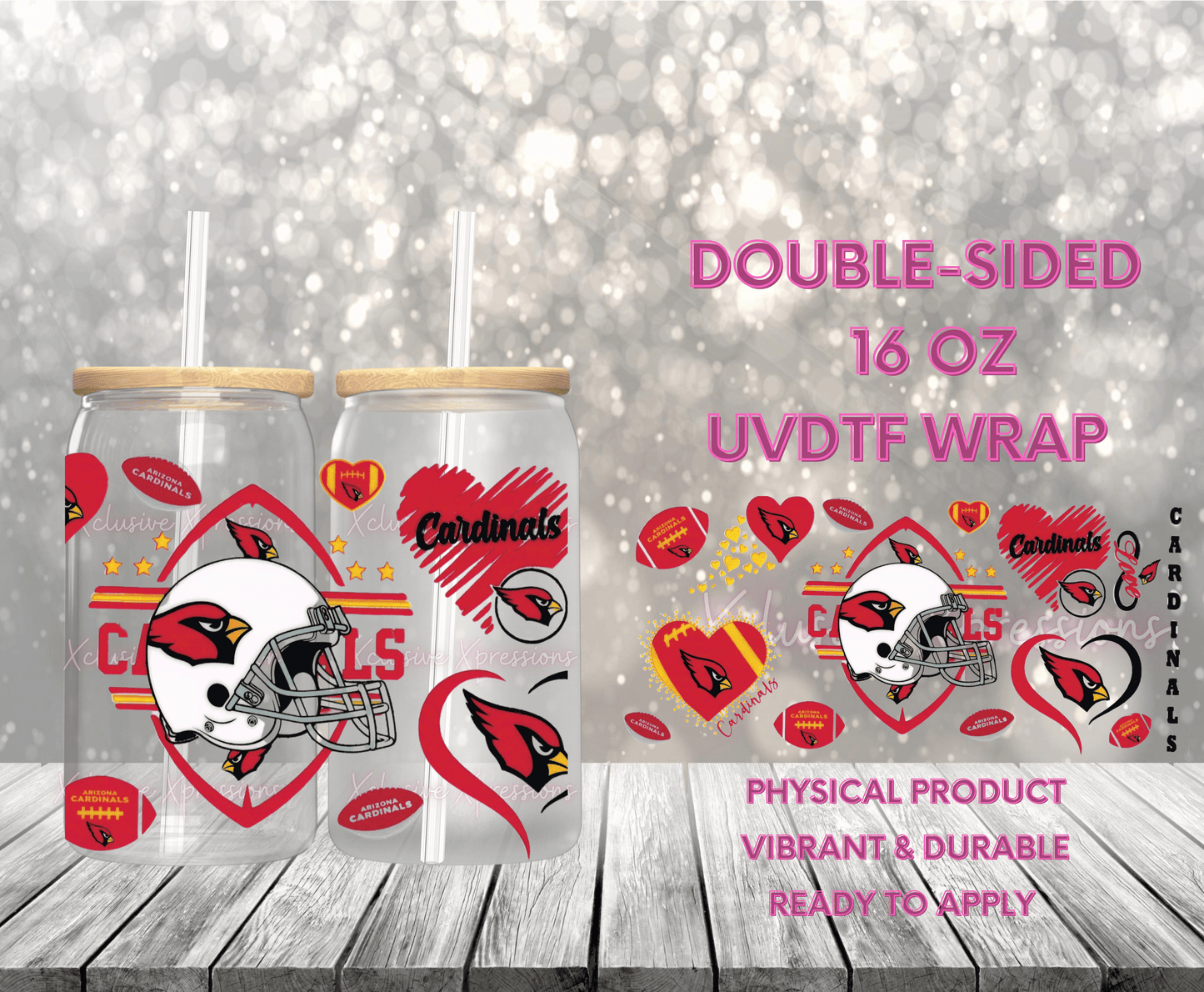 #724 Ari Cardinals Football, Double Sided 16 oz UVDTF