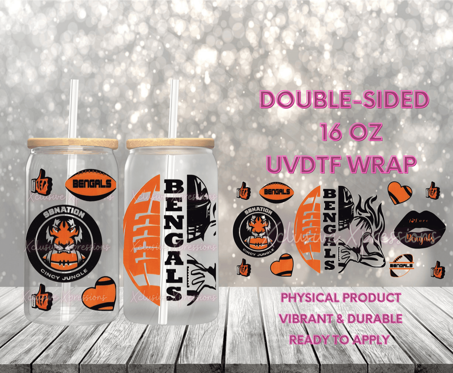 #734 Bengals Football, Double Sided 16 oz UVDTF