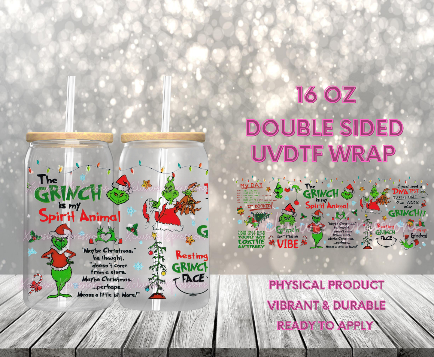 #844, Green Guy Xmas, Double Sided 16 oz UVDTF